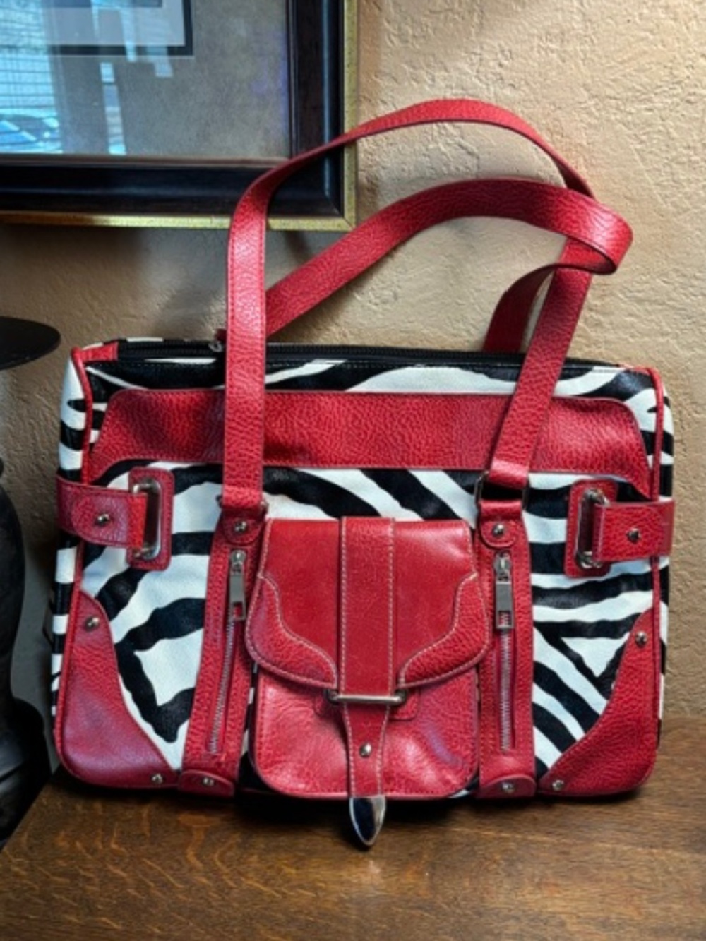 Red/Zebra Satchel- NEW - Very Cute